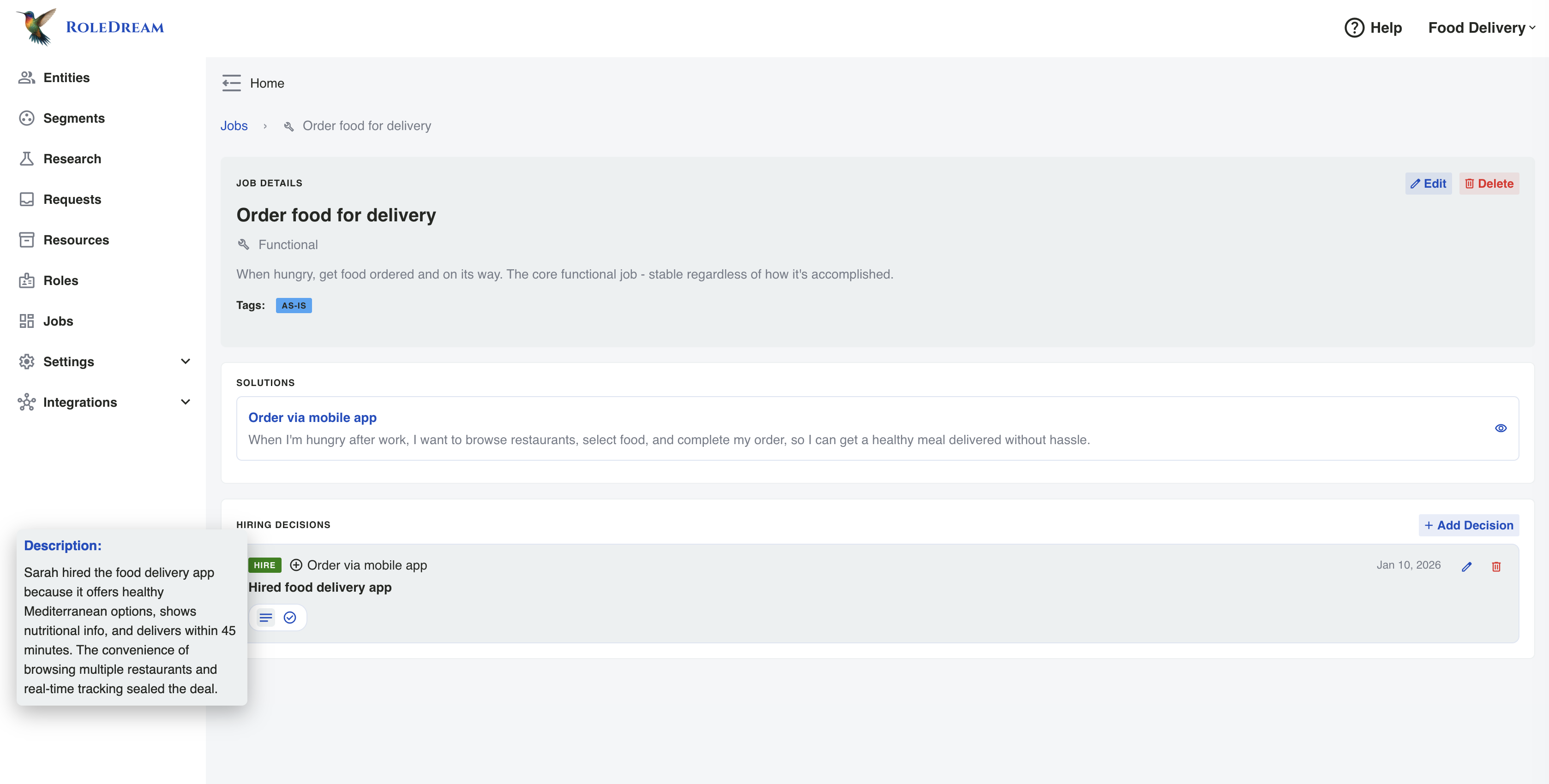 Jobs Board showing hiring triggers and customer decisions