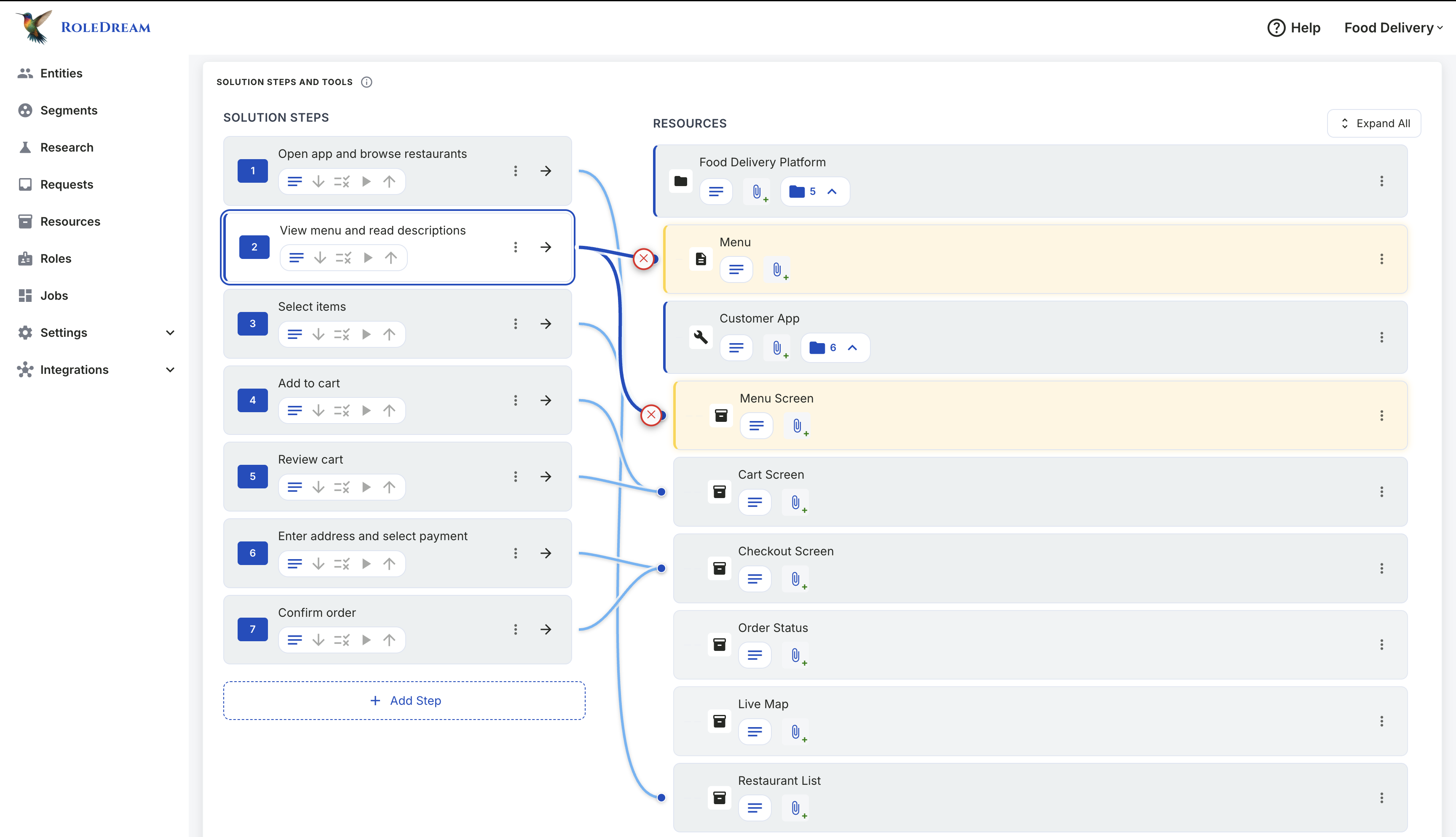 Visual dependency analysis showing connected jobs and resources